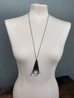 Fab Vintage Atomic Modernist Brutalist Triangle Pendant Necklace Mother of Pearl