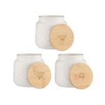 Storage Jar Set of 3 Stoneware Embossed Acorn Tea Sugar Coffee Airtight 700ml