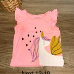 Next Girls Pink Unicorn Graphic Ruffle Sleeve Cotton T-Shirt Round Neck 12-18m