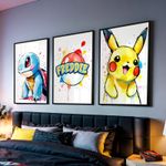 Pokemon Children's Bedroom Wall Art Personalised Gift Print Pikachu Set of 3