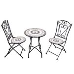 Bistro Set Mosaic Tile Folding Table 2pcs Chairs Outdoor Garden Furniture Metal