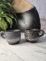 2 X Studio Pottery ceramic lava Handmade Mugs Cups