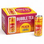 Bobaz Peach Bubble Tea with Popping Boba Low Calorie Fruit Drink Cans 12 x 310ml