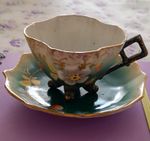 Bohemia Porcelain Floral Decorated Cup & Saucer Set Green White Gold