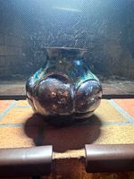 Vintage Los Castillo Taxco Mexico Silverplate Blue Green Mosaic Inlay Vase TA-01