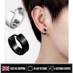 Pair of Men's Unisex Silver Tone Stainless Steel Huggies Hoop Hinged Earrings