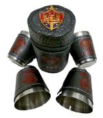 Russian Vodka Shot Glasses Set & Case with Metal KGB USSR Badge 4 x 25 ml