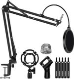 Microphone Stand Set with Shock Mount, Mic Clip Holder, Pop Filter Screw Adapter