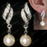 CLIP ON pearl TWIST rhinestone CRYSTAL drop EARRINGS silver fashion CREAM/WHITE