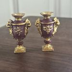 2x Gold Burgundy Urns Vase Miniature Dollhouse