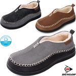 DUNLOP MENS MEMORY FOAM SLIPPERS WARM FUR COSY INDOOR SLIP ON MOCCASINS SHOES