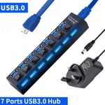 7 Ports High Speed USB 3.0 HUB Power Splitter Extender Cable with UK Adapter
