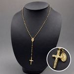 9ct Gold On 925 Sterling Silver Rosary Necklace Cross & Miraculous Medal