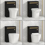 500mm Matt Black Back to Wall WC Toilet Unit Pan Cistern Soft Close Seat Gold