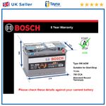 AGM Car Battery S5A08 Bosch 096 AGM 760A 70Ah 5Yr WTY 278x175x190 Start Stop