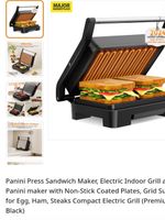 Panini Press Sandwich Maker 1000W Electric Indoor Grill Non-Stick Black