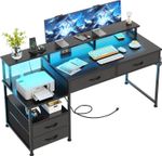 135cm Computer desk with Power Outlet and Drawers, Black