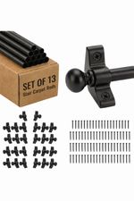Black Stair Carpet Rods – Set of 13, Round Finials, Fits Runners upto 70 cm wide