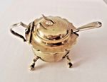 Pretty Little Silver Plate Mustard Pot, Glass Insert And Spoon