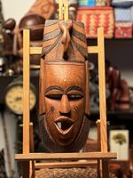 Rare Hand Carved African Tribal Wooden Wall Mask Ethnic Folk Art Home Decor