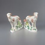 Pair Of 1880-1920s Vintage Shaffordshire Borzoi Dogs Figurines Curly Brown/White