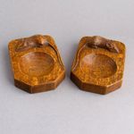 MOUSEMAN Robert Thompson PIN TRAYS Rare HANDED PAIR Carved Oak VINTAGE Mouse