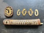 Handle TSUKA of Japanese army WW2 sword SHIN GUNTO + TSUBA,SEPPA, SILVER MON SET