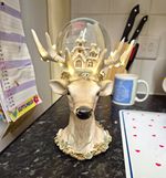 Deer Snow Globe LED Light Up battery Christmas orniment one bit of antler broke
