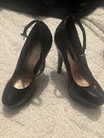 G21 Black Patent Leather Court Pumps Stiletto High Heel Ankle Strap UK 3.5