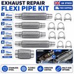 45-57x250-310mm Exhaust Flexible Joint Repair Flexi Pipe Tube Flex With 2 Clamps