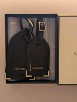 Aspinal of London Centurion Leather Luggage Tags Pair Black Boxed New