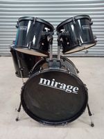 MIRAGE 4 Piece Drum Kit Black Bass, 2 Toms and floor tom & pedal - INCOMPLETE