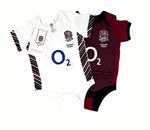 ENGLAND RFU RUGBY BABY BODY SUIT VEST 2 PACK SHORT SLEEVE BABIES GROW