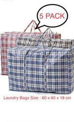 5x JUMBO LAUNDRY BAGS Zipped Reusable Large Strong Shopping Storage Bag Moving