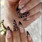 24pcs Leopard Print Press On Nails French Tip Gold Chain Almond False Nails Set