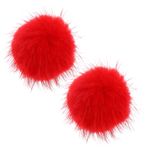 2Pcs Red Pom Pom Balls Fluffy Craft Charms for Scarves Bags Hair
