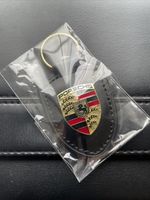 Porsche Black Leather Crest Keyring Keychain