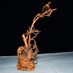 10-in Vintage Chinese Boxwood Carved Bamboo Bird "喜上眉梢" Statue Home Decor