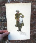 Antique WWI Watercolour Painting Drawing- 1914 British Soldier Tommy
