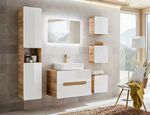 Bathroom Cabinet Set 800mm Vanity Sink Unit 4x Wall Units White Gloss Oak Aruba
