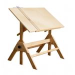 Adjustable Drafting Table Natural Wood Finish Tilting Art Desk Built-in Ruler