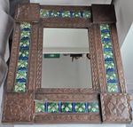 Vintage Hand-Crafted Tin Mirror Hand Painted Talavera Tiles Mexican Folk Art 