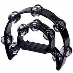 Double Half Moon Cutaway Hand Tambourine 40 Jingles Adults Children Black