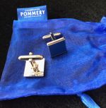 POMMERY Champagne CUFFLINKS BLUE ENAMEL Brand New in Pommery Branded Voile Bag