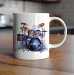 PERSONALISED NAME DRUM KIT DRUMS MUG CUP TEA COFFEE MUSIC DRUMMER UNION JACK
