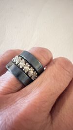 SET OF 2 MINIMALIST BAND RINGS - GUNMETAL GRAY HEMATITE  CERAMIC STYLE  SIZE 7.5
