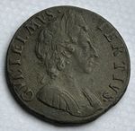 1699 William III Copper Farthing Coin date in legend & unbarred A’s in Britannia