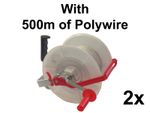 2 x Electric Fence 3:1 Geared Reel with 500 Metres Polywire paddock equestrian