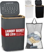 Laundry Basket Folding Bin Bag Hamper w/ Lid 100L Dirty Washing Clothes Storage