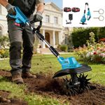 2 Battery Cordless Tiller Garden Tool Cultivator Rotary Hoe Rotovator & Charger